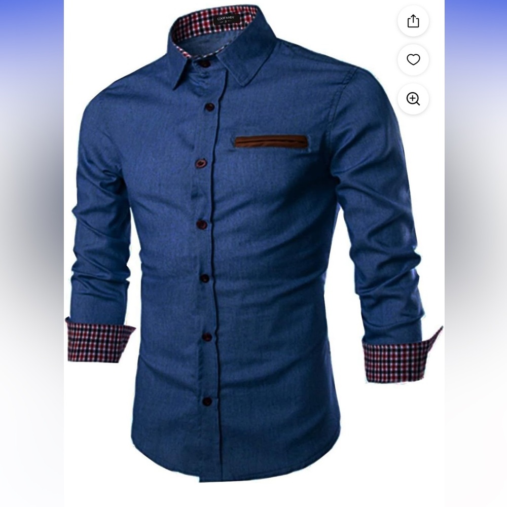 COOFANDY Men's Casual Dress Shirt Button Down Shirts Long-Sleeve Denim Sky Blue